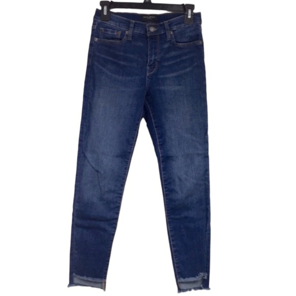 Banana Republic sz 8 dark blue stretch high rise fray kick hem Skinny Crop jeans